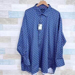 GARNET Los Angeles Luxury Long Sleeve Shirt Blue Print Cotton Mens 4XB 4X Big